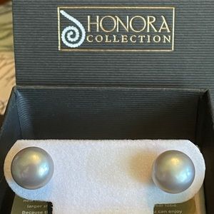 10mm Honora Grey Pearl Stud Earrings